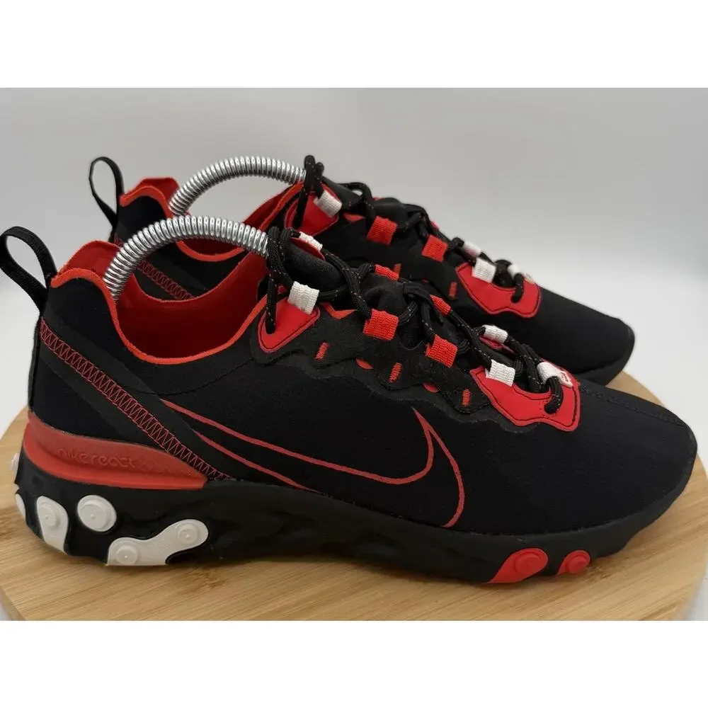 Nike React Element 55 Script Swoosh Mens Size 8.5 Athletic Sneakers Black Red